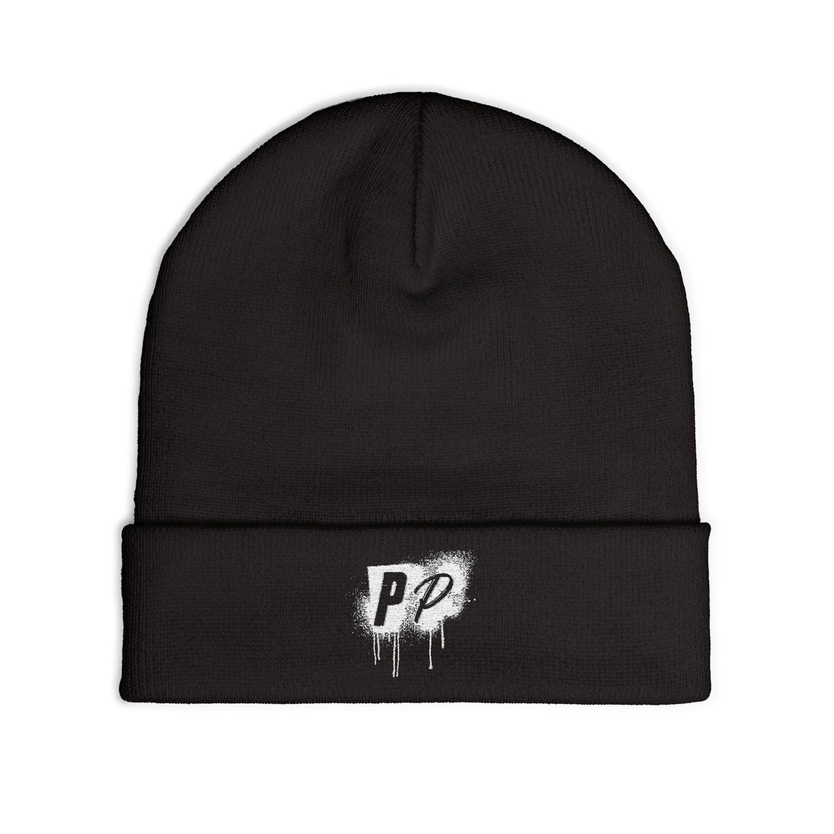 Embroidered 'PP' Drip Knit Beanie - Streetwear Winter Cuff Hat