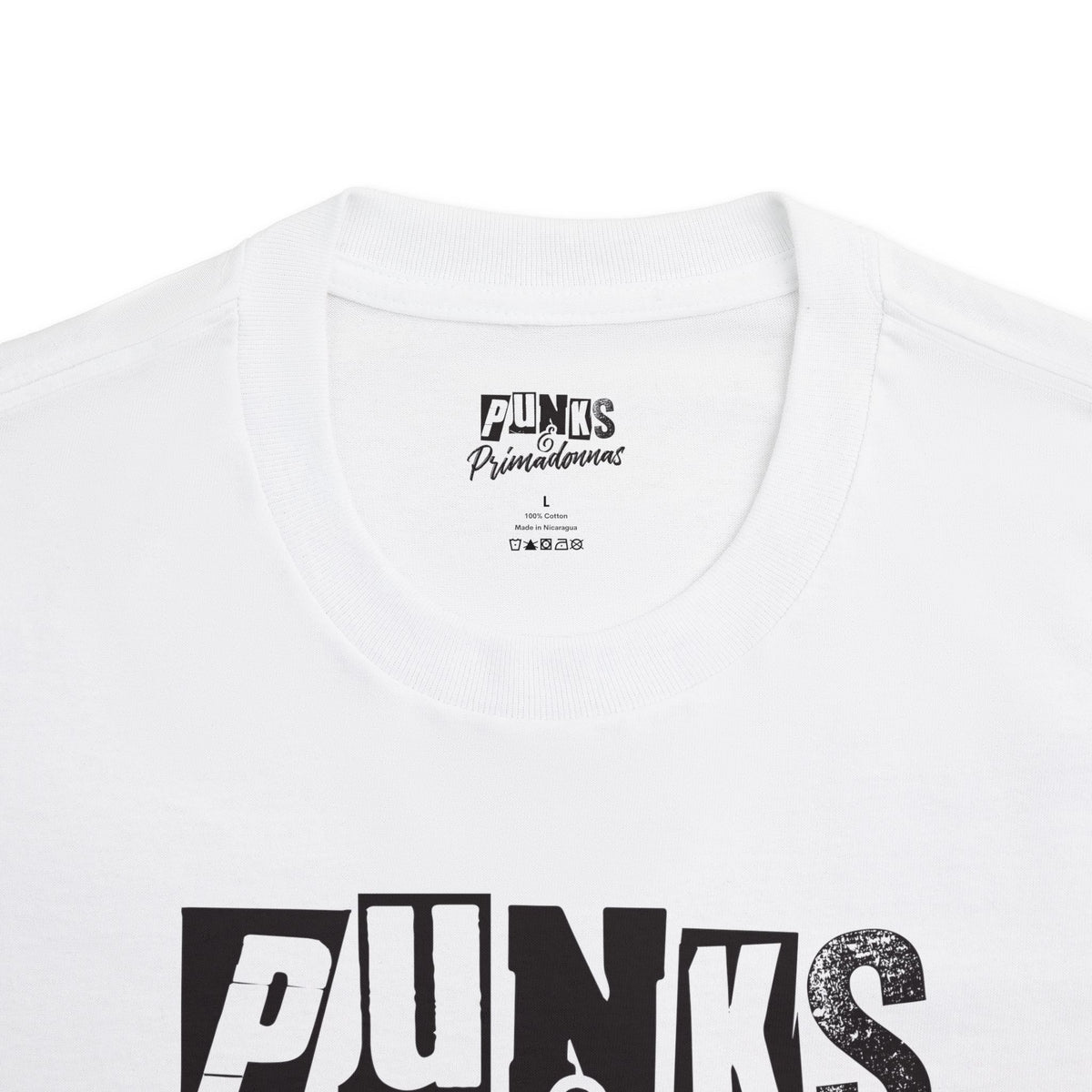 Punks & Primadonnas Graphic Tee — Retro Punk Band Script T-Shirt