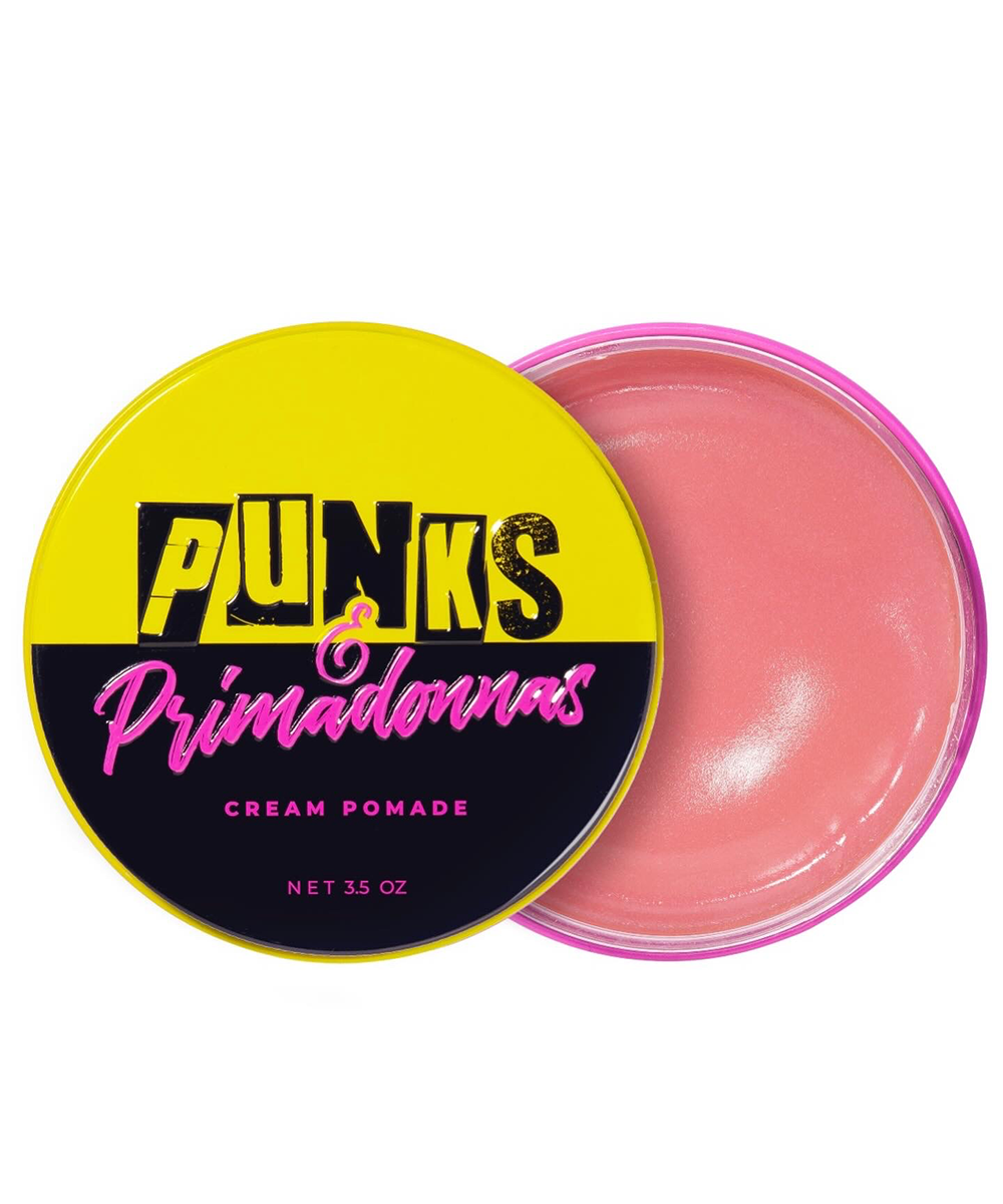 Open tin of Punks & Primadonnas Pink Cream Pomade showing smooth pink texture