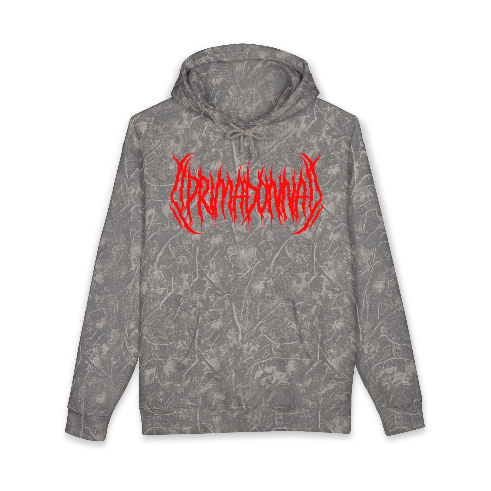 Woodland camo streetwear hoodie with metal style Primadonna logo