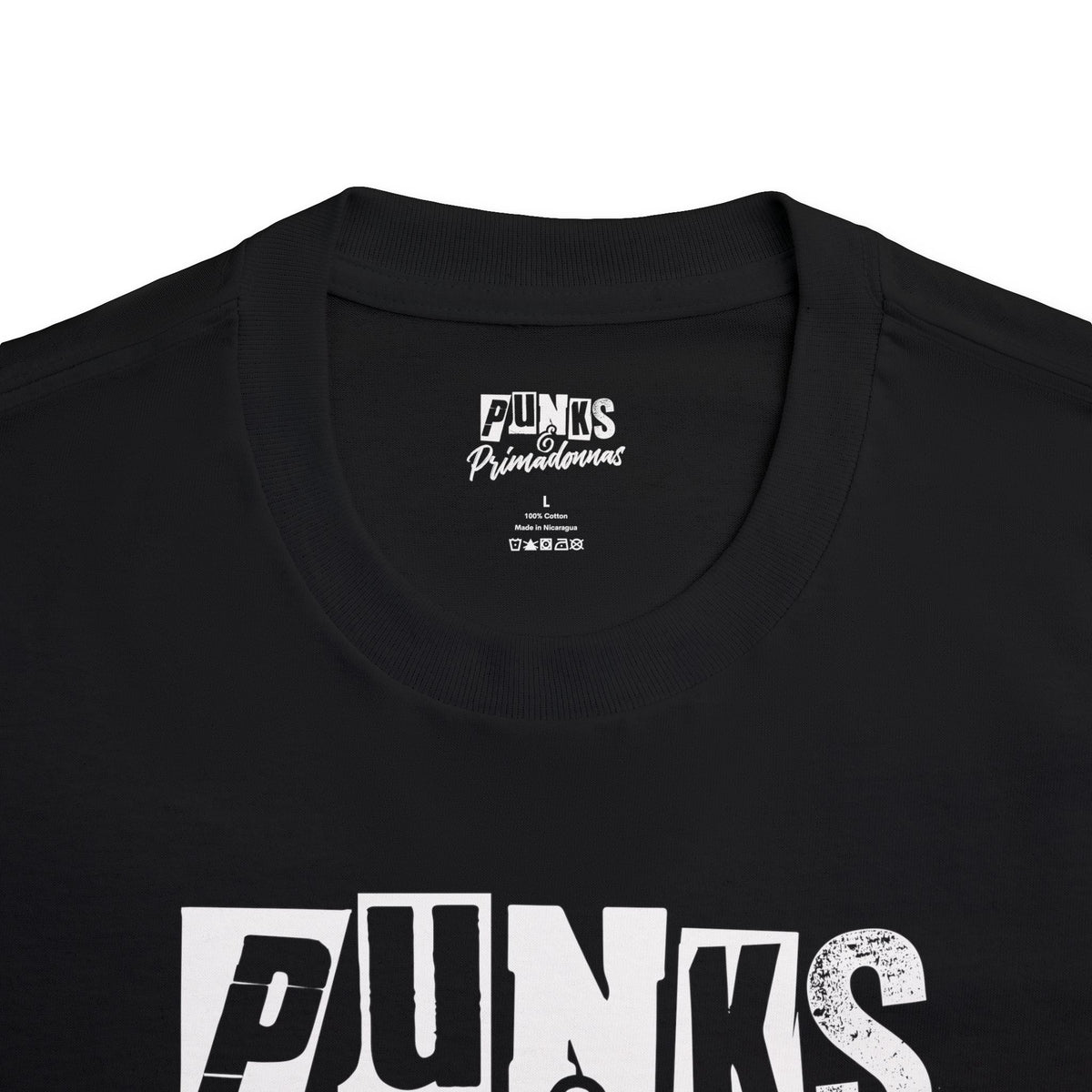 Punks & Primadonnas Graphic Tee — Retro Punk Band Script T-Shirt