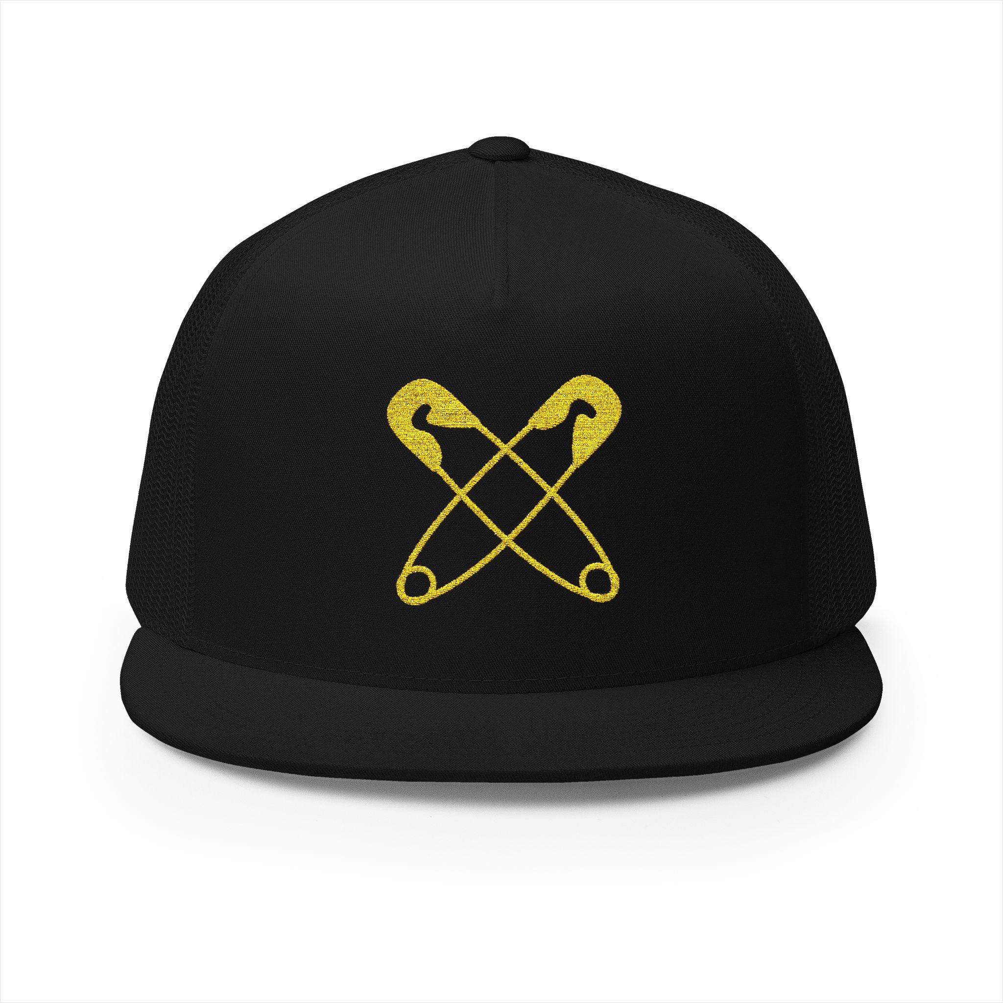 Gold Safety Pin Embroidered Trucker Cap