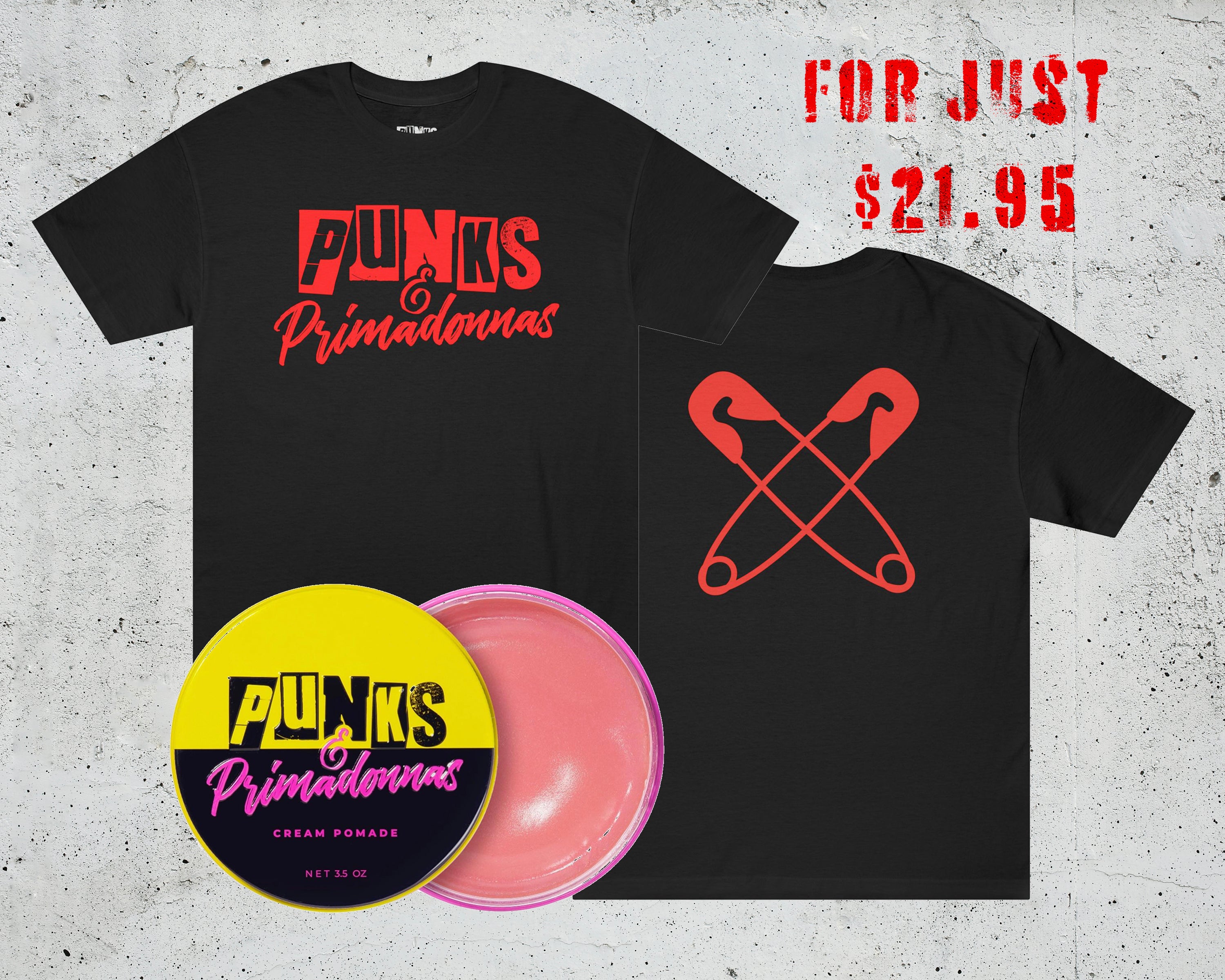 Pomade + T-Shirt Promotion (Red Safety Pins)
